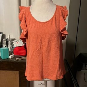 Texture and thread by madewell size L orange tee shirt with ruffled sleeves